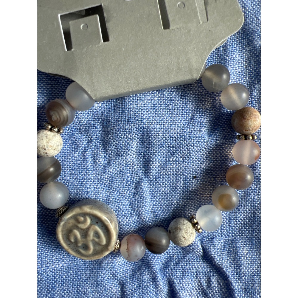 Agate stone clay sanskrit handmade bead stretch bracelet yoga meditation boho‎